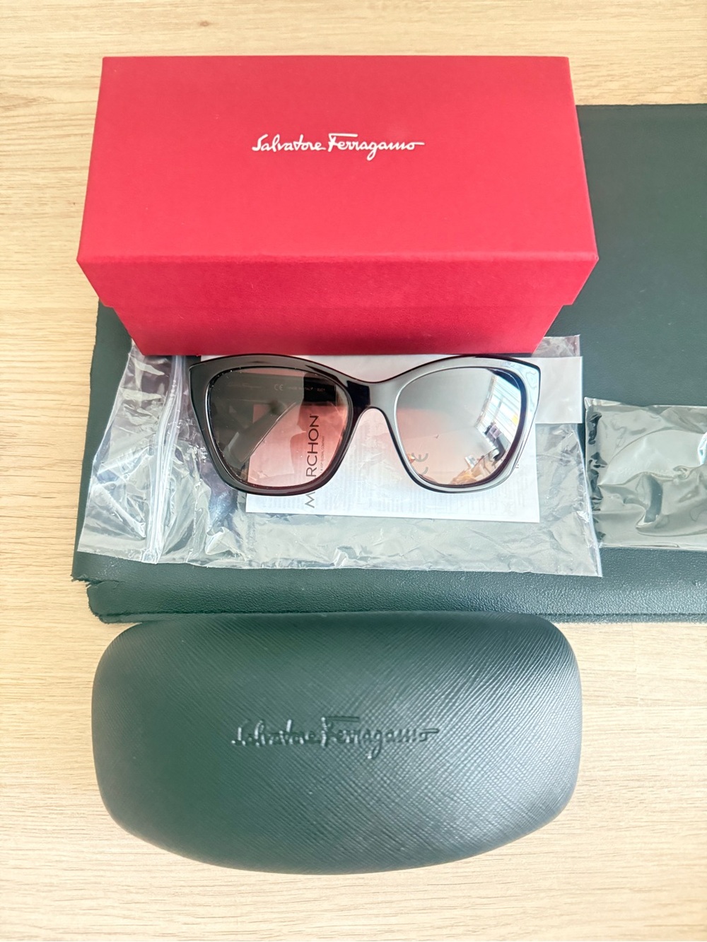 Salvatore Ferragamo Black Cat-Eye Sunglasses with Gradient Lenses